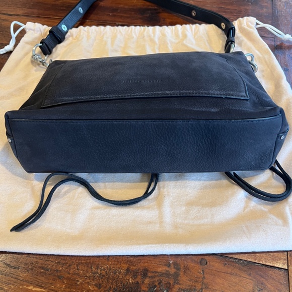 NWT $328 REBECCA MINKOFF Washed Black Suede Leather Darren Top Zip Shoulder Bag - Picture 8 of 14